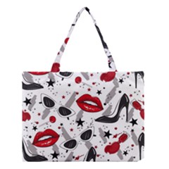 Red Lips Black Heels Pattern Medium Tote Bag