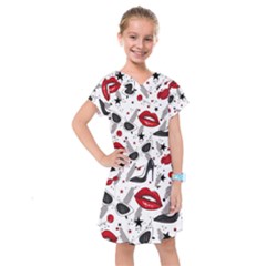 Red Lips Black Heels Pattern Kids  Drop Waist Dress