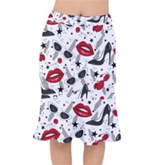 Red Lips Black Heels Pattern Short Mermaid Skirt by Jancukart