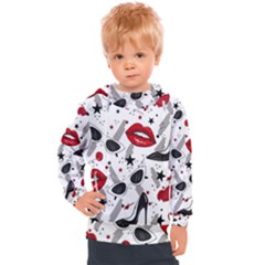 Red Lips Black Heels Pattern Kids  Hooded Pullover