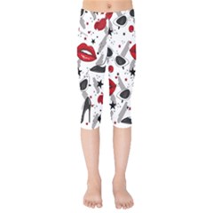 Red Lips Black Heels Pattern Kids  Capri Leggings 