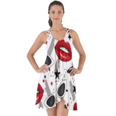 Red Lips Black Heels Pattern Show Some Back Chiffon Dress