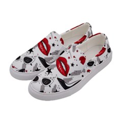 Red Lips Black Heels Pattern Women s Canvas Slip Ons by Jancukart