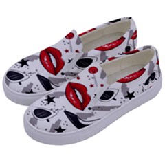 Red Lips Black Heels Pattern Kids  Canvas Slip Ons by Jancukart