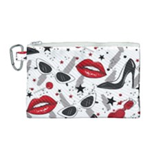 Red Lips Black Heels Pattern Canvas Cosmetic Bag (medium)