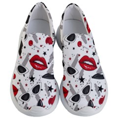 Red Lips Black Heels Pattern Women s Lightweight Slip Ons by Jancukart