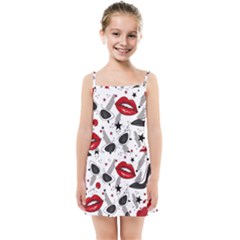 Red Lips Black Heels Pattern Kids  Summer Sun Dress