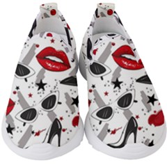 Red Lips Black Heels Pattern Kids  Slip On Sneakers by Jancukart