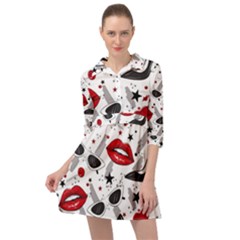 Red Lips Black Heels Pattern Mini Skater Shirt Dress by Jancukart