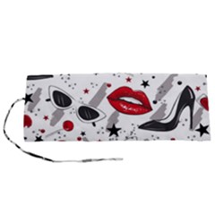 Red Lips Black Heels Pattern Roll Up Canvas Pencil Holder (s) by Jancukart