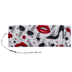 Red Lips Black Heels Pattern Roll Up Canvas Pencil Holder (m)