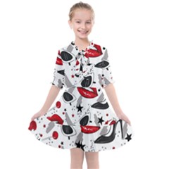 Red Lips Black Heels Pattern Kids  All Frills Chiffon Dress