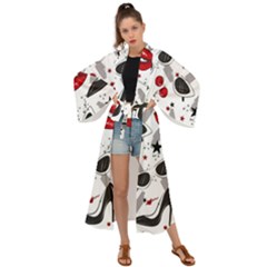 Red Lips Black Heels Pattern Maxi Kimono