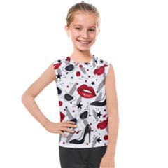 Red Lips Black Heels Pattern Kids  Mesh Tank Top by Jancukart