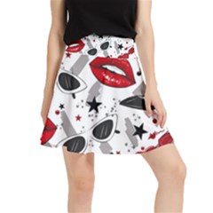 Red Lips Black Heels Pattern Waistband Skirt