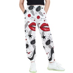 Red Lips Black Heels Pattern Kids  Elastic Waist Pants