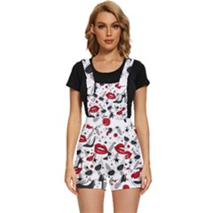 Red Lips Black Heels Pattern Short Overalls