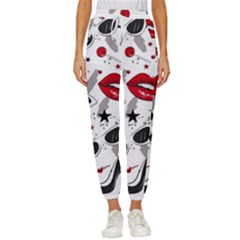 Red Lips Black Heels Pattern Cropped Drawstring Pants