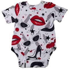 Red Lips Black Heels Pattern Baby Short Sleeve Onesie Bodysuit