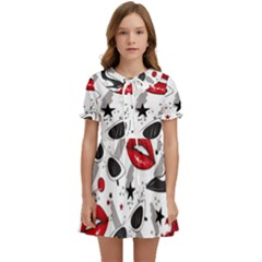 Red Lips Black Heels Pattern Kids  Sweet Collar Dress