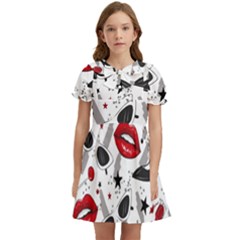 Red Lips Black Heels Pattern Kids  Bow Tie Puff Sleeve Dress