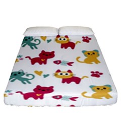 Pattern With Cute Cats Fitted Sheet (king Size)