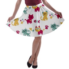 Pattern With Cute Cats A-line Skater Skirt