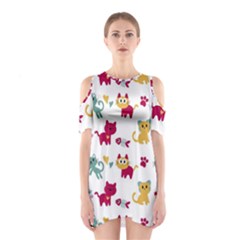 Pattern With Cute Cats Shoulder Cutout One Piece Dress by Jancukart