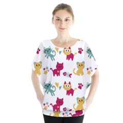 Pattern With Cute Cats Batwing Chiffon Blouse