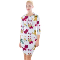 Pattern With Cute Cats Quarter Sleeve Hood Bodycon Dress