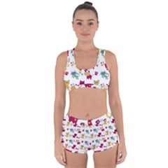 Pattern With Cute Cats Racerback Boyleg Bikini Set