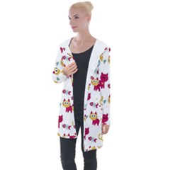 Pattern With Cute Cats Longline Hooded Cardigan