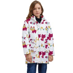 Pattern With Cute Cats Kid s Hooded Longline Puffer Jacket