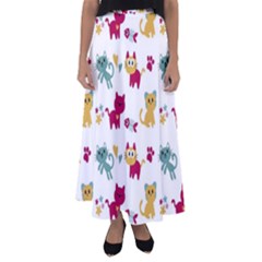 Pattern With Cute Cats Flared Maxi Skirt