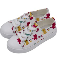 Pattern With Cute Cats Kids  Low Top Canvas Sneakers