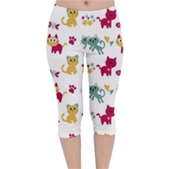 Pattern With Cute Cats Velvet Capri Leggings 