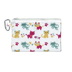 Pattern With Cute Cats Canvas Cosmetic Bag (medium)