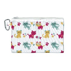 Pattern With Cute Cats Canvas Cosmetic Bag (large)