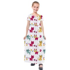 Pattern With Cute Cats Kids  Short Sleeve Maxi Dress