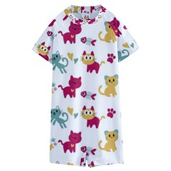 Pattern With Cute Cats Kids  Boyleg Half Suit Swimwear