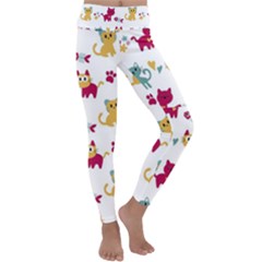 Pattern With Cute Cats Kids  Lightweight Velour Classic Yoga Leggings