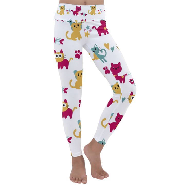 Pattern With Cute Cats Kids  Lightweight Velour Classic Yoga Leggings