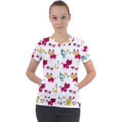 Pattern With Cute Cats Short Sleeve Zip Up Jacket