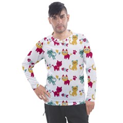 Pattern With Cute Cats Men s Pique Long Sleeve Tee