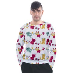 Pattern With Cute Cats Men s Long Sleeve Raglan Tee