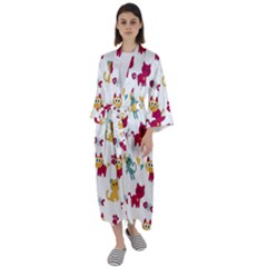 Pattern With Cute Cats Maxi Satin Kimono