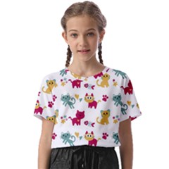 Pattern With Cute Cats Kids  Basic Tee