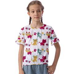 Pattern With Cute Cats Kids  Cuff Sleeve Scrunch Bottom Tee