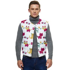 Pattern With Cute Cats Men s Short Button Up Puffer Vest	