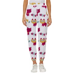 Pattern With Cute Cats Cropped Drawstring Pants